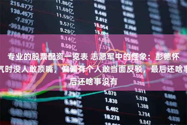 专业的股票配资一览表 志愿军中的怪象：彭德怀发脾气时没人敢顶嘴，偏偏有个人敢当面反驳，最后还啥事没有